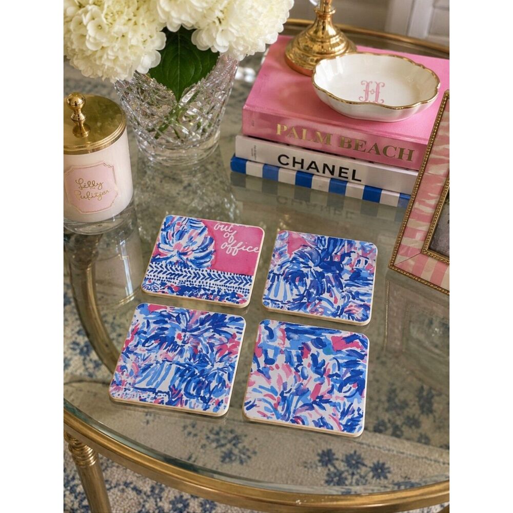 Set Of 4 Handmade Coasters Preppy Coastal Cottage Beachy Entertaining Hostess